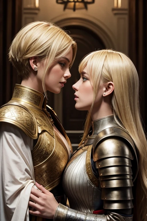 russian family,mom and daughter, mom with short hair, general, blondes, perfect face, roman armor, soft lesbians