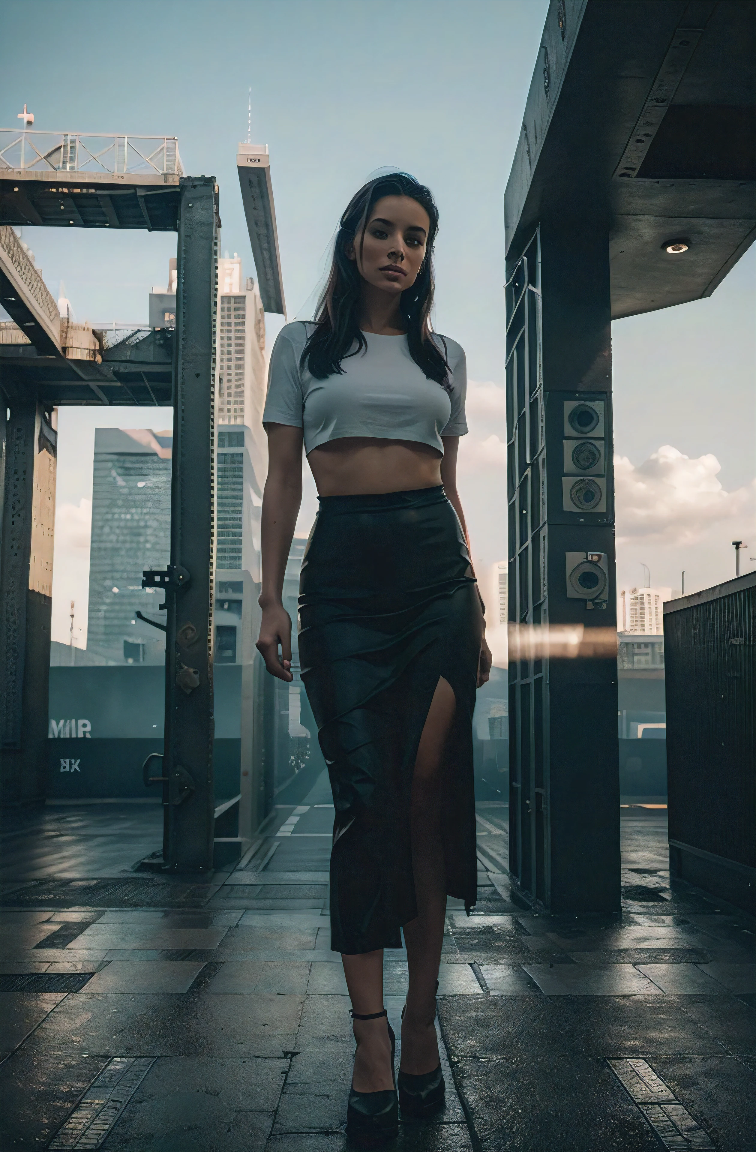 (Airstrip One) The dystopian world of 1984, Ministry of truth, Big Brother, Doublethink, Newspeak, INGSOC, Julia, Cityscape, Masterpiece, Best Quality, Photorealistic, 8K, High resolution, Detailed skin,8K UHD, Digital SLR, Soft lighting, High quality, Film grain, XT3, Full length.