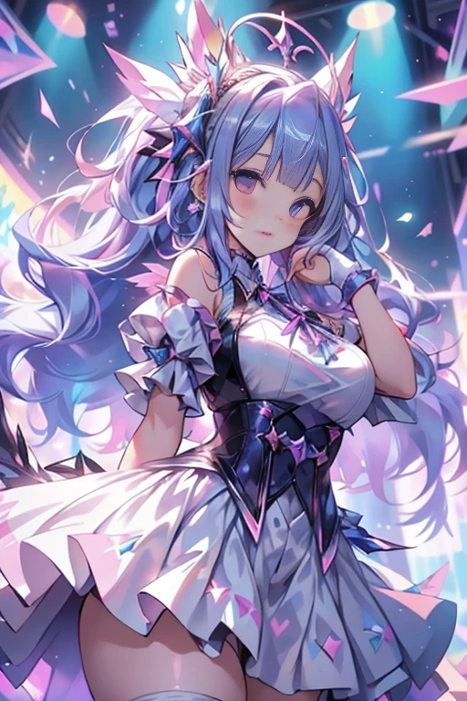 best quality person,master piece,final solution,Fluffy,非常にcolorfulな,colorful,Big High School Girl,Lolita Long Dress, white stocking fin shoes
