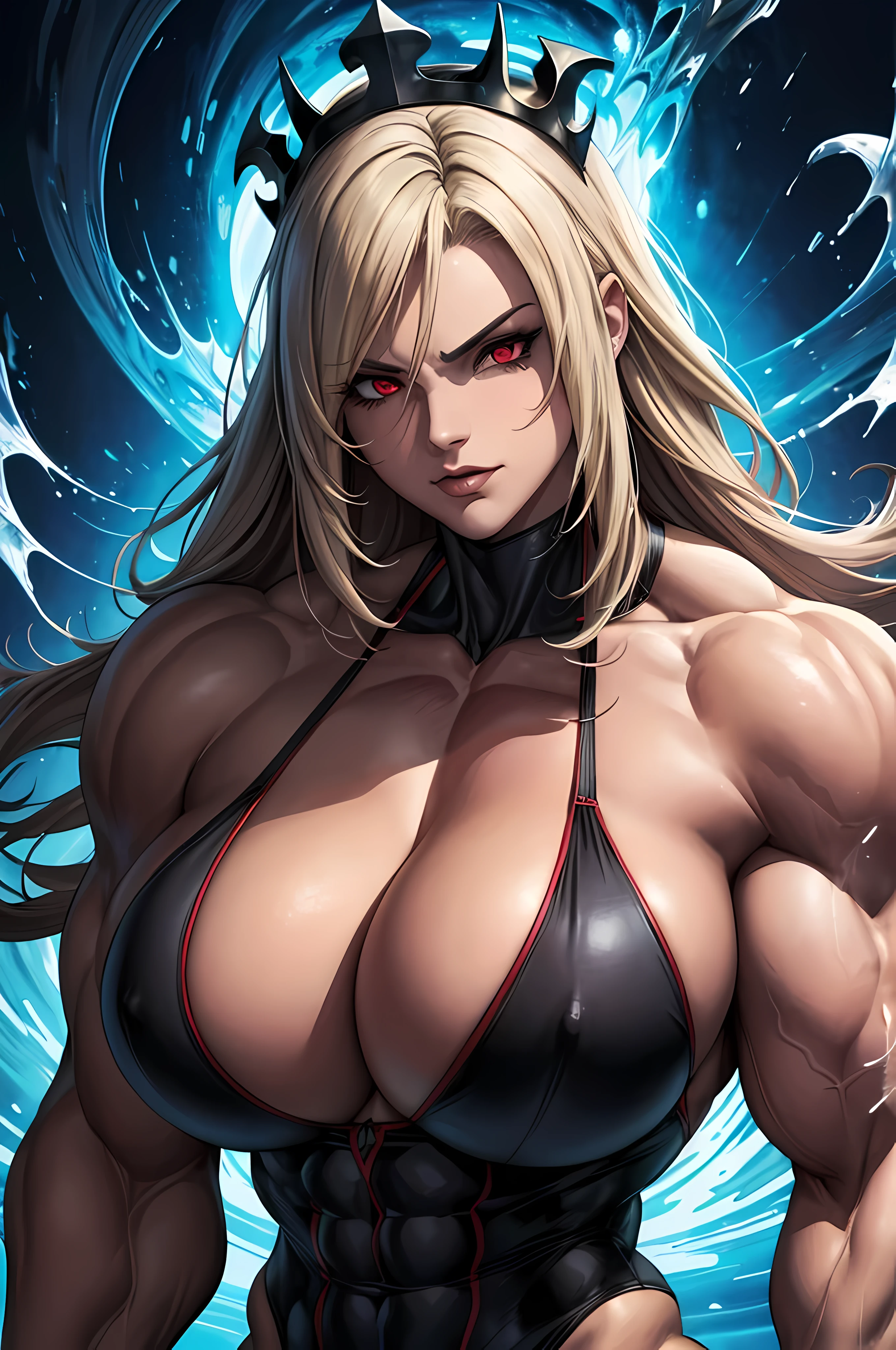 Ambilight, masterpiece, ultra-high quality, (ultra detailed original illustration), Perfil Portrait of a (beautiful Demon Girl:1), (Upper body:1), (Crown of Bones:1), (Evil Fashion:1.1), (Red Eyes:1.5,) (Double exposure, fusion of fluid abstract art, Glitch, 2D), (Gothic Original illustration composition), fusion of limited color, Fractal Geometric, (Comic art), (((Huge breasts))), ((Female Bodybuilder)), ((((Huge Muscles)))), (((accurate anatomy)))