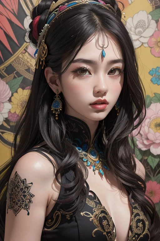 official art, wallpaper, Super detailed, (((very detailed目と顔))), close your mouth, masterpiece, highest quality, realistic portrait, (Zentangle, mandala, tangle, Entangle), Complex clothing, very detailed, dynamic angle, the most beautiful form of chaos, elegant, brutal designer, Bright colors, Romantic Zhongfeng Hua