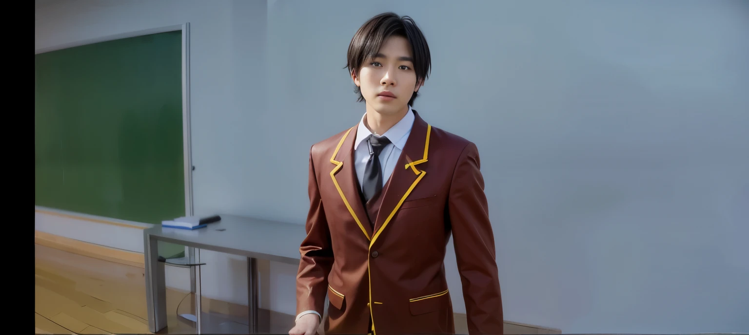 Japanese man, black hair, school uniform