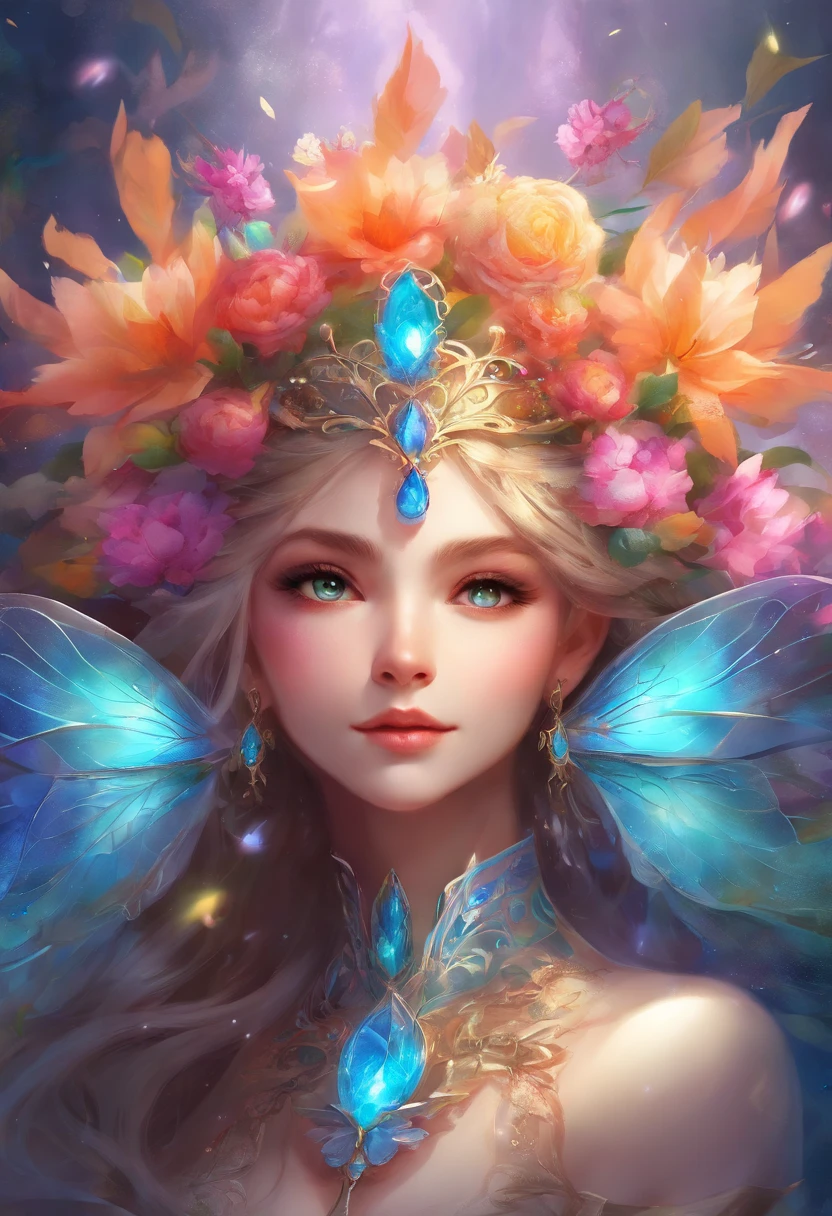 Characteristics of elves: transparent wings, pointed ears, fantasy art, exquisite and cute elf little girl, beautiful fantasy, magical mist and air, fantasy, exquisite sci-fi plants, colorful and fantasy flowers blooming in every corner,Like a beautiful picture,Film Master Artist Works Film Lighting Effects,4K, rich and colorful, contour、Art super detailed、Exquisite and beautiful、masterpiece、Quality content very detailed、Dynamic angles and elegant atmosphere