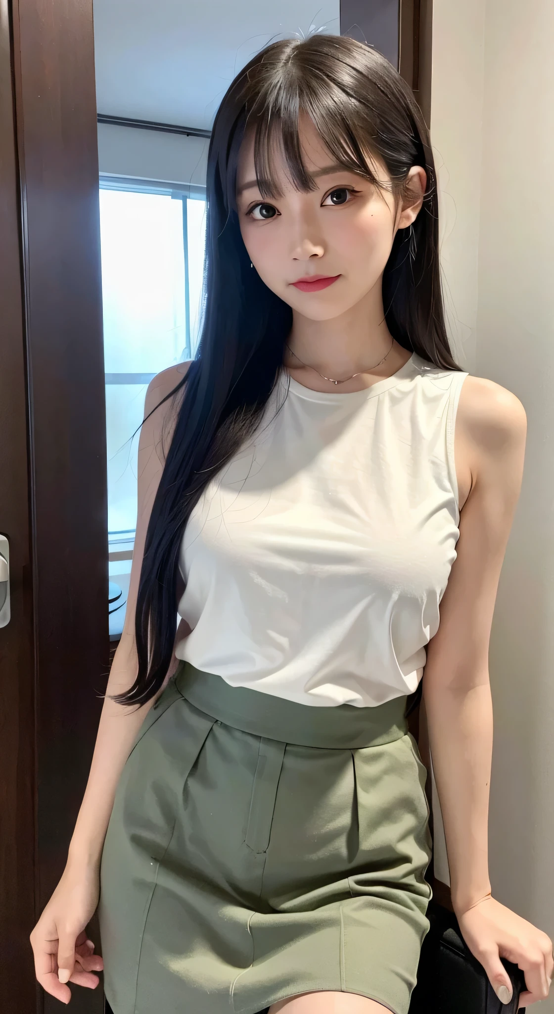 ((mid hair))), high high quality, 8K, HDR, A high resolution, absurderes: 1.2, photography of, (RAW photogr: 1.2), (realisticlying: 1.4), (tmasterpiece: 1.3), (complexdetails: 1.2), 1 rapariga, 独奏, japanaese girl, Delicate and beautiful details, (Detailed eyes), (detailedfacialfeatures), petiittle breast))), Toned skin, ( looking_at_viewer), from_front, (being thin), (best qualtiy: 1.4), (hyper HD: 1.2), cinematic ligh, (Extreme detail illustration), (Gloss on lipest qualtiy,超A high resolution,depth of fields,Caustics,Wide light illumination,naturalshadow,85mm,f / 1.4,ISO 200,1/160 seconds:0.75),1个Giant Breast Girl,独奏,((Women's shirts)))ssmile,校服,a skirt,office room,Neat and clean clothes,乃木坂アイドル,hposing Gravure Idol,pubic hair beauty,{{赤いミニスカート}}}