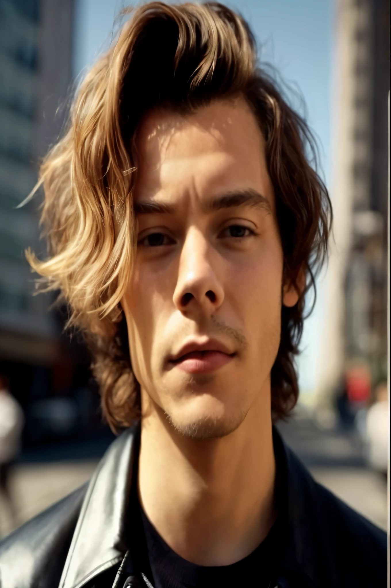 Arafed hombre con una camisa negra y una chaqueta negra, Harry styles, he has short curly brown hair, Harry, Photoshoot, de arte, joe keery, tom holanda, su cabello desordenado y descuidado, Londres, leve sonrisa, taken in the early 2020s, arte impresionante, Liam, foto de perfil