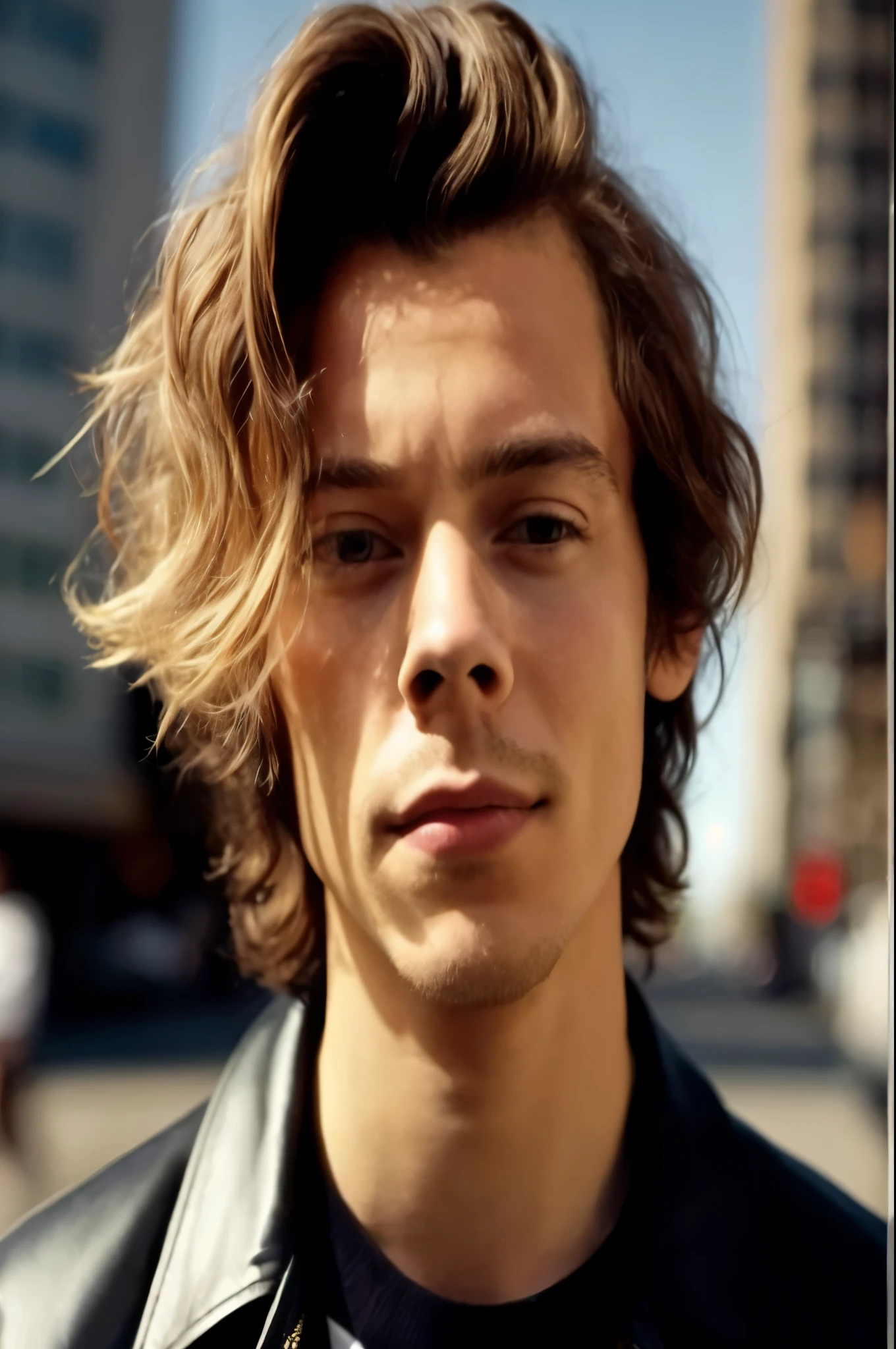 Arafed hombre con una camisa negra y una chaqueta negra, Harry styles, he has short curly brown hair, Harry, Photoshoot, de arte, joe keery, tom holanda, su cabello desordenado y descuidado, Londres, leve sonrisa, taken in the early 2020s, arte impresionante, Liam, foto de perfil