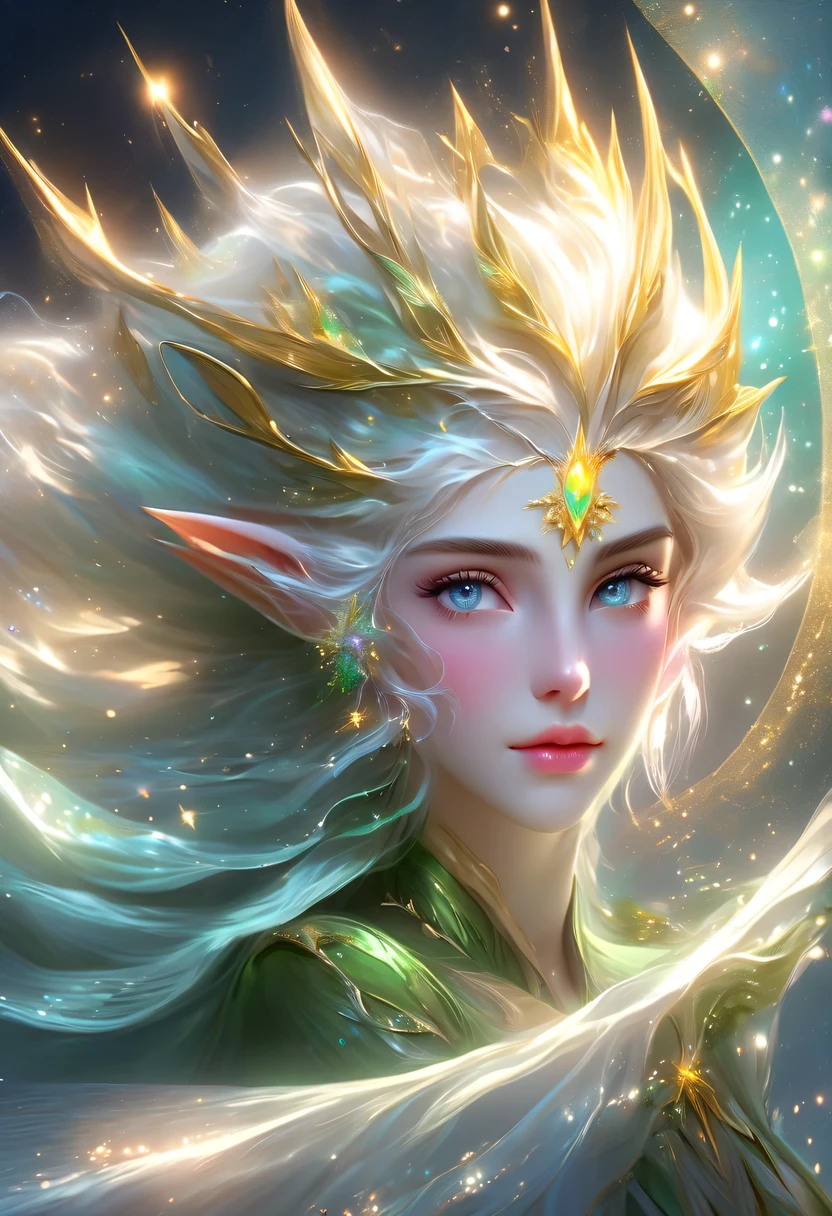 Elf portrait，Female elf in the jungle，starlight，firefly，