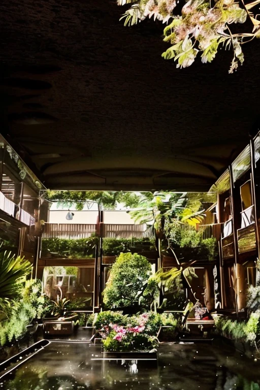 botanical garden with magical elements, , detailed, Bauhaus