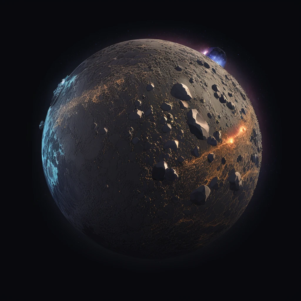 Generate new planets based on this image. Preserve the style. Ultra High quality metal-rocky textures, all black background, try to use the same texture from the sample, but randomized. keep it 1:1