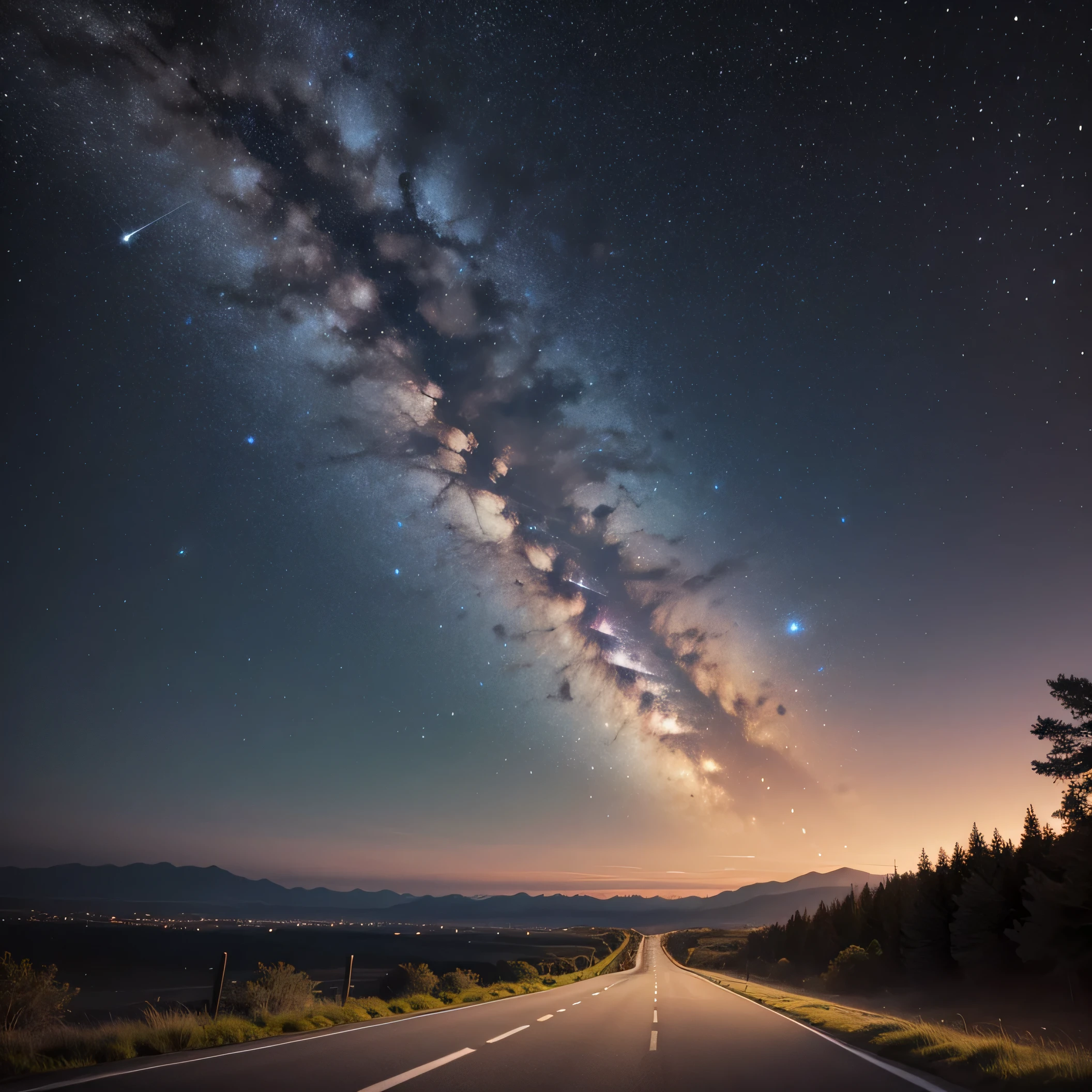 starry sky milky way night road
