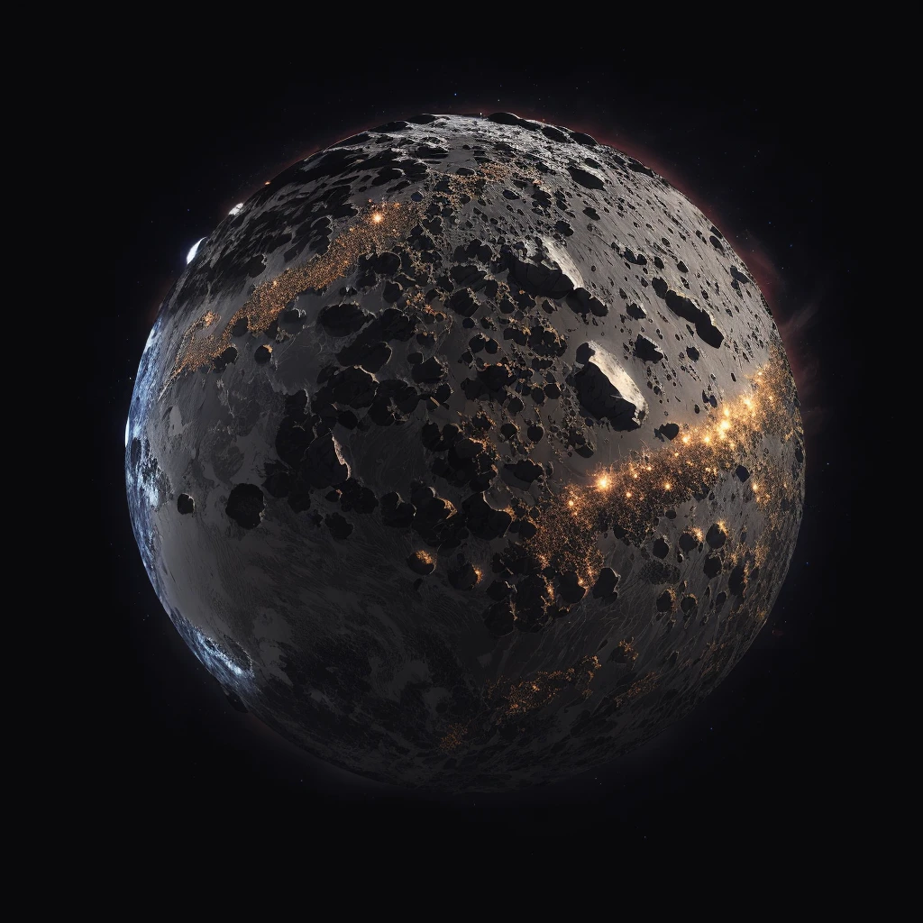 Generate new planets based on this image. Preserve the style. Ultra High quality metal-rocky textures, all black background, try to use the same texture from the sample, but randomized. keep it 1:1