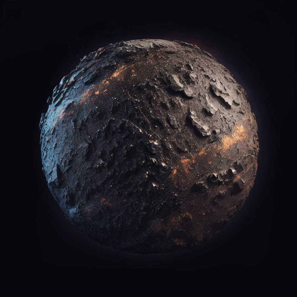 Generate new planets based on this image. Preserve the style. Ultra High quality metal-rocky textures, all black background, try to use the same texture from the sample, but randomized