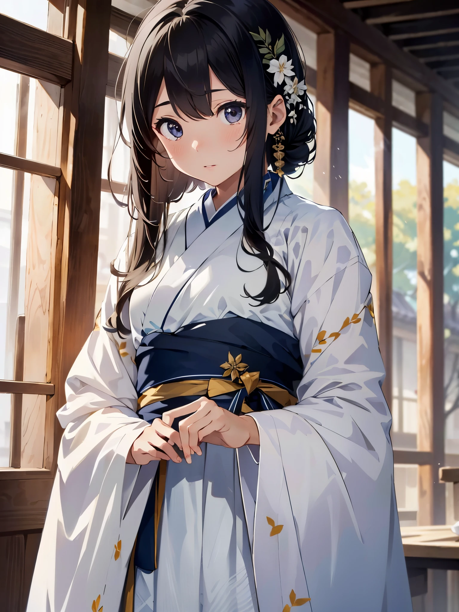 under body ,High resolution,(8K, highest quality, masterpiece:1.2), (realistic, photo-realistic:1.2),whole body,detailed face,(delicate texture, pattern, Hanfu),(((whole body)))