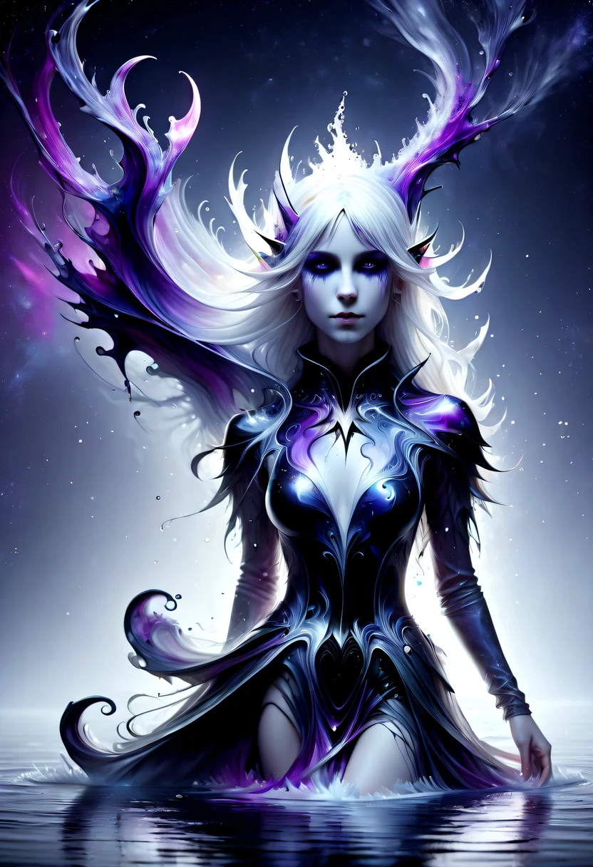 hyper detailed masterpiece, Dynamic, good quality,Floating oversized ethereal female elf portrait DonMW15pXL ，in the jungle，starlight，firefly，dark，Gothic