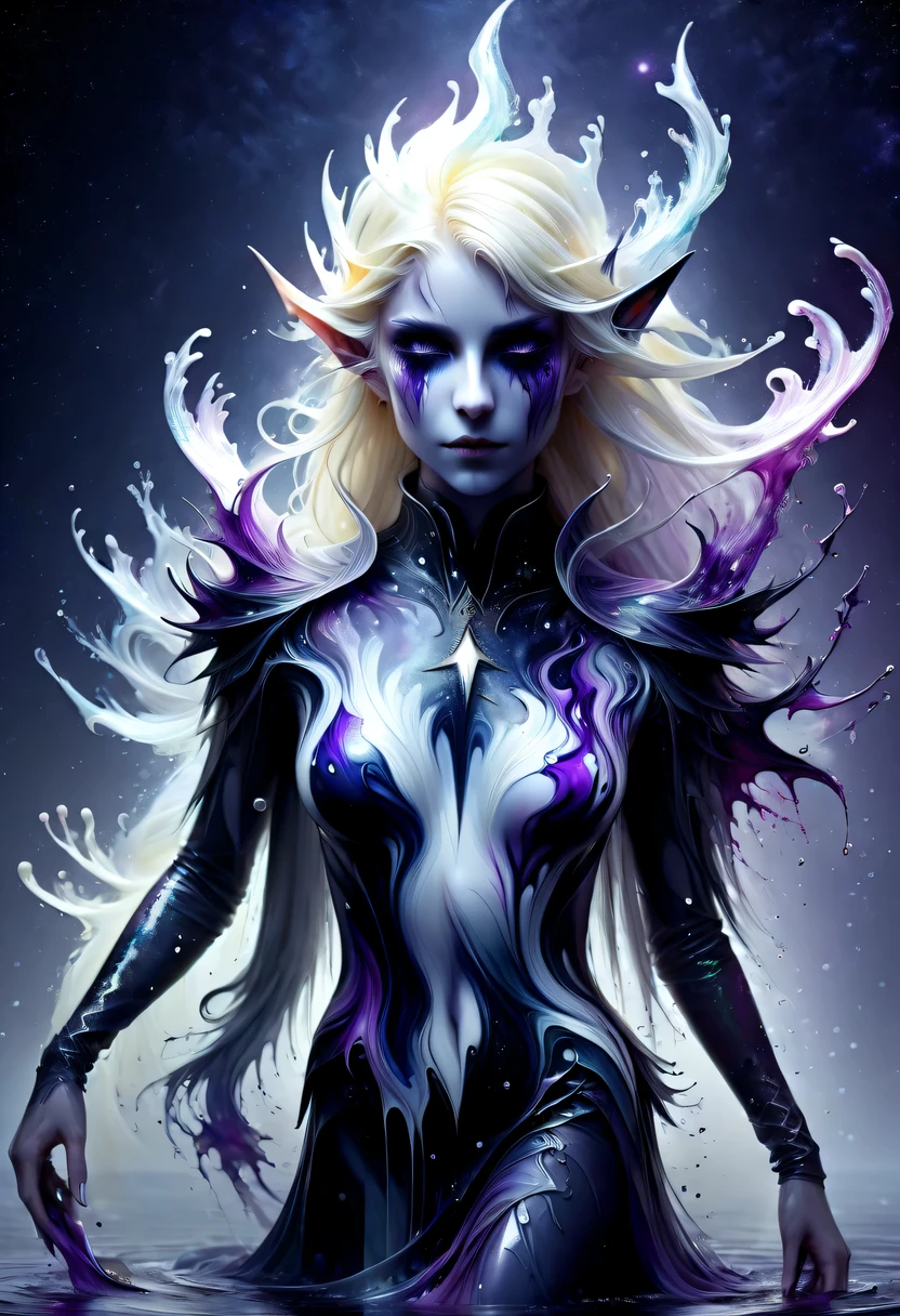 hyper detailed masterpiece, Dynamic, good quality,Floating oversized ethereal female elf portrait DonMW15pXL ，in the jungle，starlight，firefly，dark，Gothic