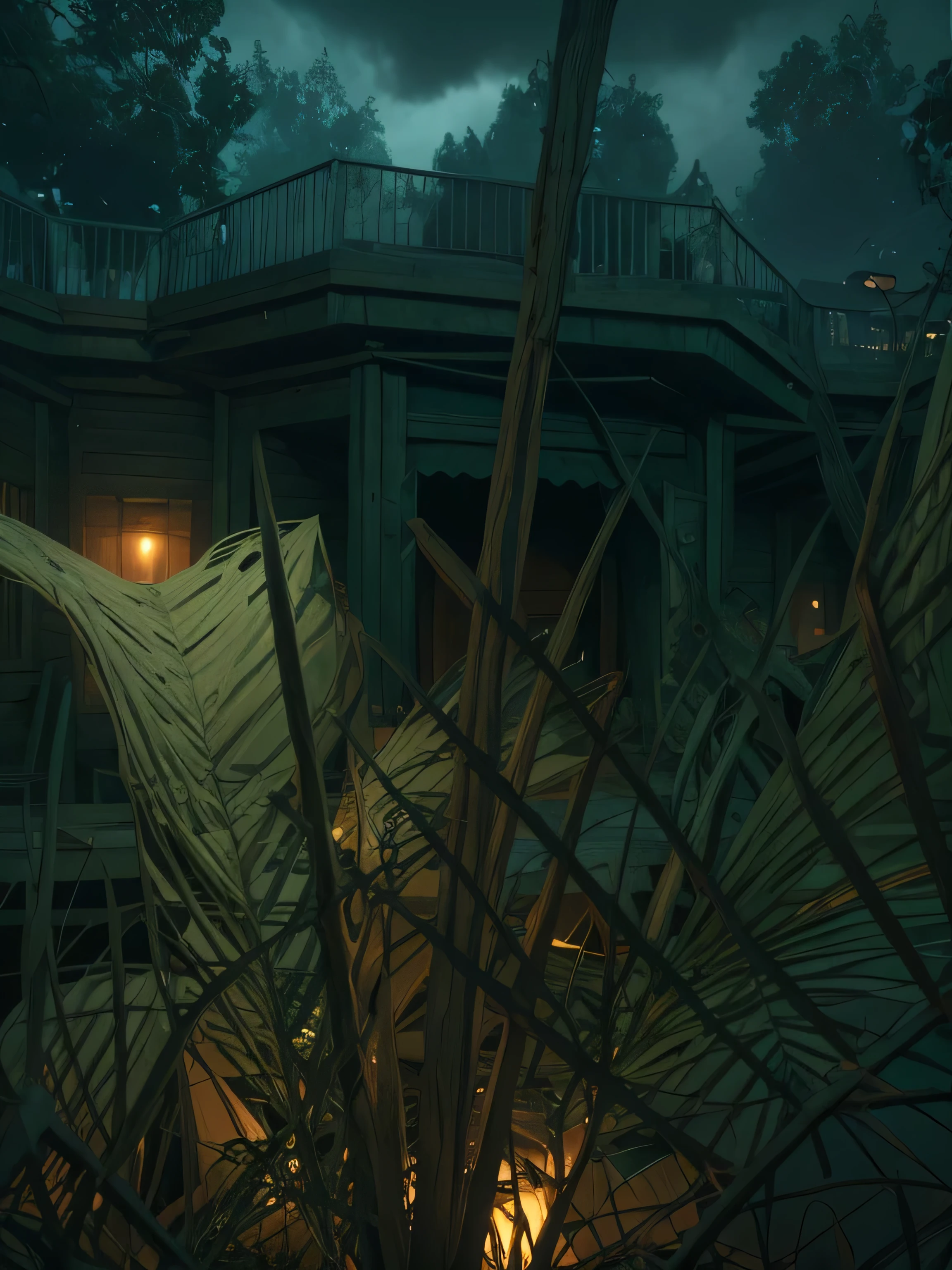 Create an atmospheric and haunting portrayal of Innsmouth village from H.P. Lovecraft's tale. Capture the essence of the eerie and unsettling atmosphere described in the story. Depict the village in a surreal and ominous manner, where the darkness seems to seep into every corner. Utilize a digital art style to bring out the unique characteristics of Innsmouth, using 3D modeling and rendering to enhance the depth and detail. Employ a cool and muted color scheme to further enhance the unsettling ambiance. Use dim and mysterious lighting to add to the sense of mystery and dread that envelops the village. The result should be a high-definition and 4K resolution illustration that transports viewers into the chilling world of Innsmouth and H.P. Lovecraft's imagination.