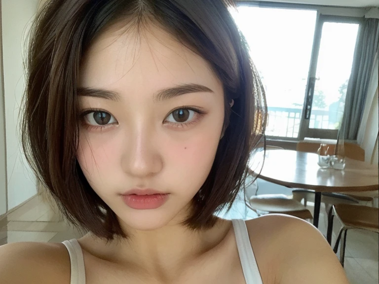 ((Top Quality, 8k, Masterpiece: 1.3)), 1 Woman, Slender Swimsuit Highlighted Beautiful Girl: 1.3, (Short Hairstyle, Big: 1.2), Plain Clothes: 1.2, Indoors, Ultra Detailed Face, Detailed Eyes, Double Eyelids,
