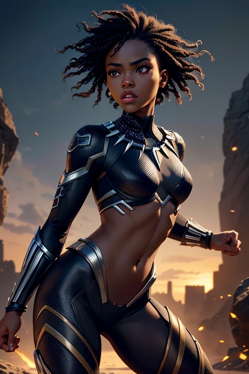 black girl, superhero Black Panther, Wakandan vibranium accessories, combat stance, highly detailed, vibrant appearance, creative behavior, imaginative, , spontaneous, small breasts, sexi, revealing, naked breasts, highest quality, skin texture, intricate details, (cinematic lighting), RAW photo, 8k, masterpiece,best quality,ultra-detailed,very detailed illustrations,extremely detailed,intricate details,highres,super complex details,extremely detailed 8k cg wallpaper