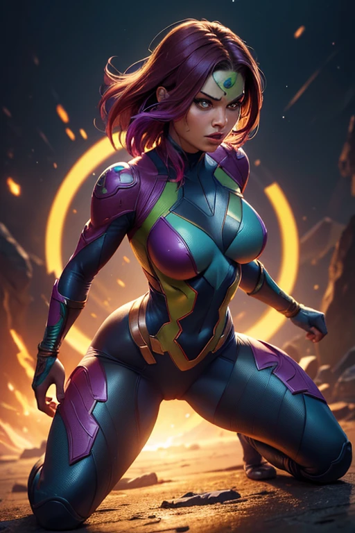 Superhero Gamora from Guardians of the Galaxy, combat stance, highly detailed, vibrant appearance, creative behavior, imaginative, , spontaneous, small breasts, sexi, revealing, naked breasts, nude, highest quality, skin texture, intricate details, (cinematic lighting), RAW photo, 8k, masterpiece,best quality,ultra-detailed,very detailed illustrations,extremely detailed,intricate details,highres,super complex details,extremely detailed 8k cg wallpaper