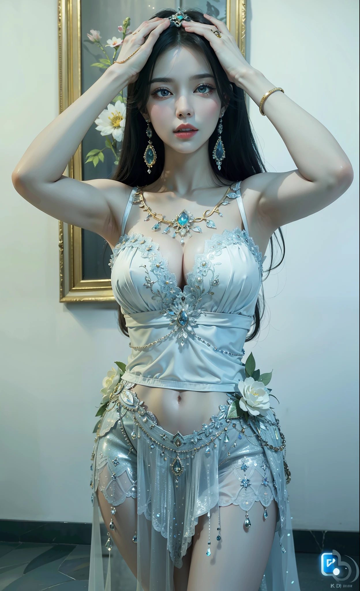 Royal sister,exquisite eyes,Detailed text,tall figure,Leg length,4K,HD,,White translucent lace,Fair and plump figure,pretty face,Little cherry mouth,beautiful and delicious(3D royal sister),Gorgeous dress encrusted with gemstones crystal gold diamonds,