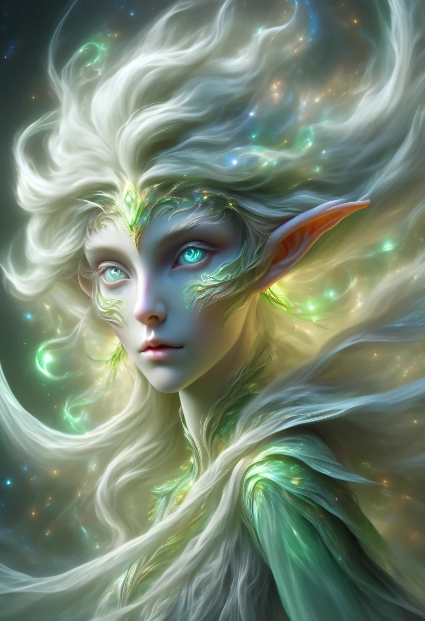 hyper detailed masterpiece, Dynamic, good quality,Floating Extra Large Ethereal Female DonMW15pXL  ，Elf portrait