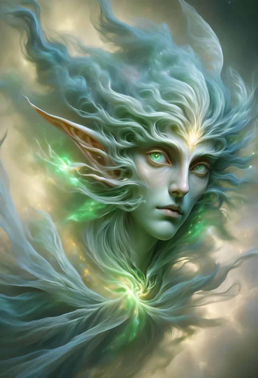hyper detailed masterpiece, Dynamic, good quality,Floating oversized ethereal portrait DonMW15pXL ,Elf portrait