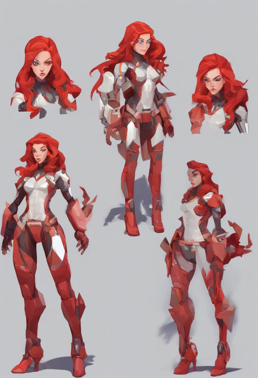 A group of different poses of female, female cyborg, Long Red hair, Red tattoos on her pubic area and back of her body, beautiful detailed red eyes, red cyborg body, highly detailed character design, full body character design, detailed character design, full body details, detailed full body concept, detailed fan art, detailed character art, character reference, trending on character design, great character design, character reference sheet, a beautiful girl in arcane art style like hand painted,

U

