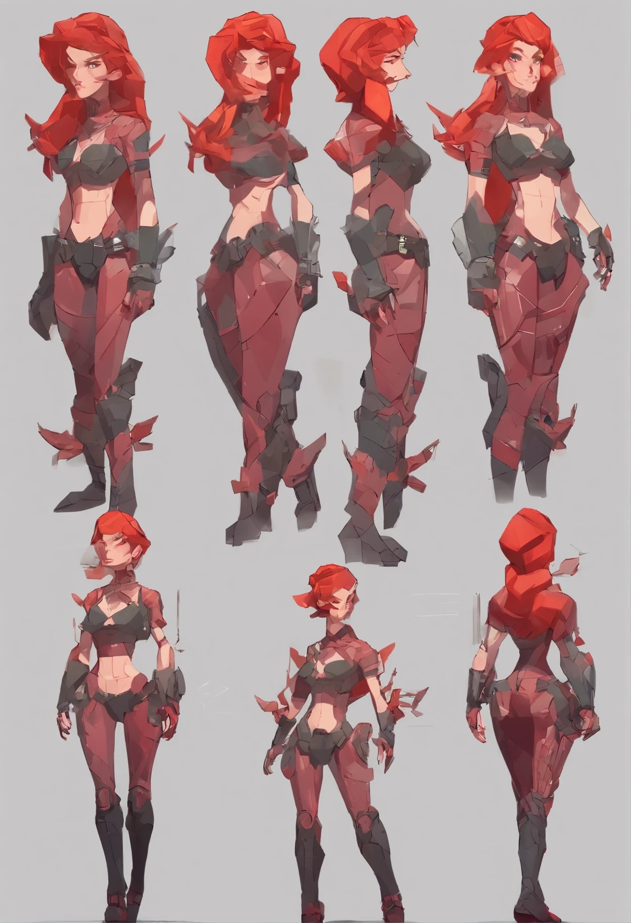 A group of different poses of female, female cyborg, Long Red hair, Red tattoos on her pubic area and back of her body, beautiful detailed red eyes, red cyborg body, highly detailed character design, full body character design, detailed character design, full body details, detailed full body concept, detailed fan art, detailed character art, character reference, trending on character design, great character design, character reference sheet, a beautiful girl in arcane art style like hand painted,
U
