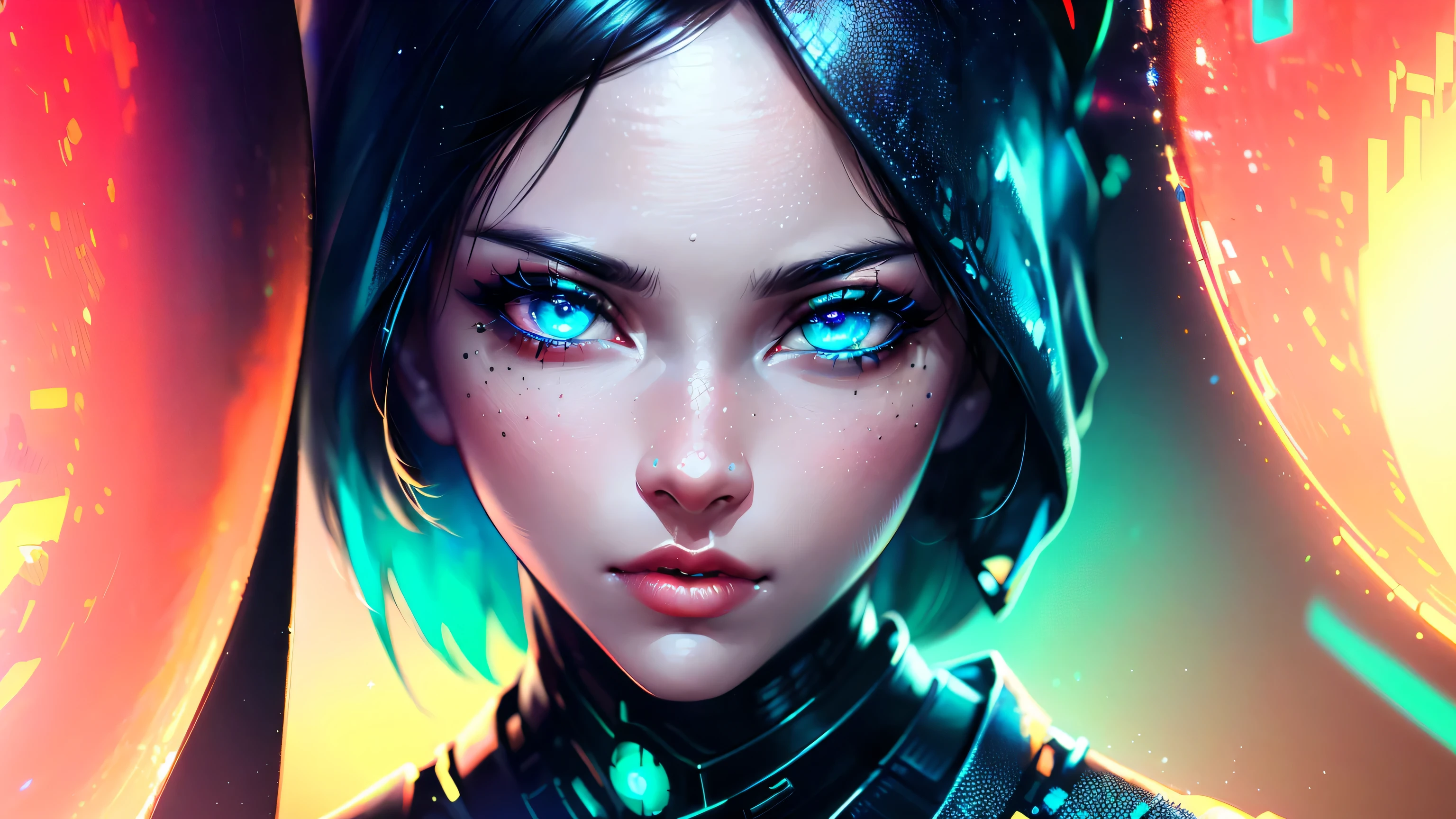 (best quality,4k,8k,highres,masterpiece:1.2),ultra-detailed,(realistic,photorealistic,photo-realistic:1.37),blue tint,neon lighting,detailed eyes,detailed lips,futuristic cityscape background,digital illustration,vibrant colors,sci-fi aesthetics