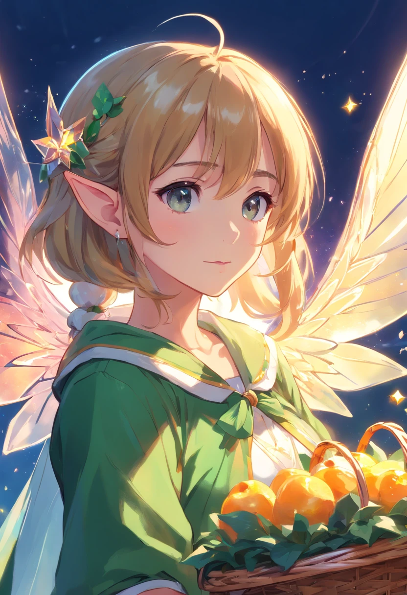 Elf portrait transparent big wings pointed ears cute elf girl shallow basket crystal costume crystal theme ethereal atmosphere science fiction art fantasy movie lighting effect masterpiece、Quality content very detailed beautiful artwork fantasy art behavior,surreal