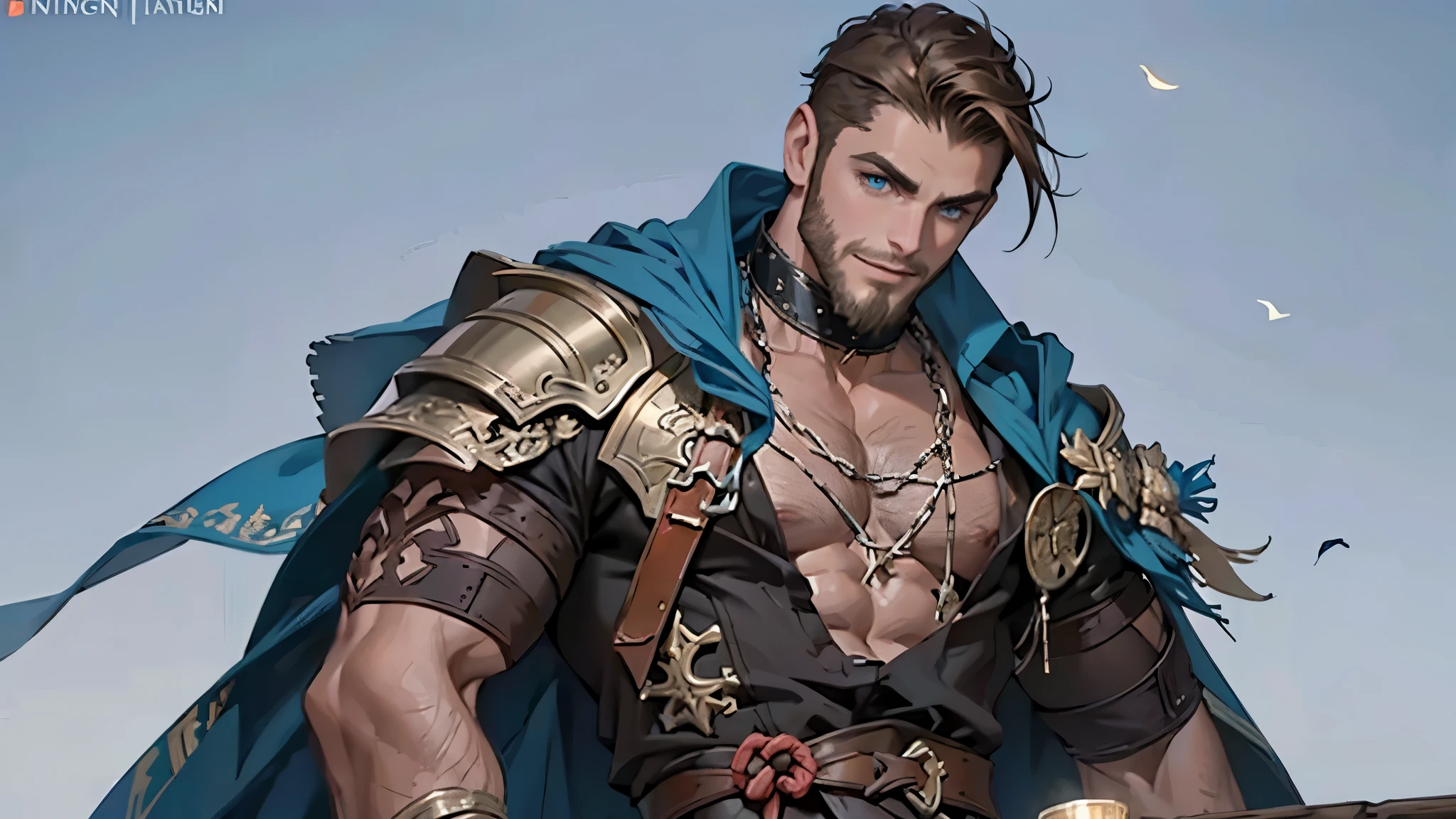(((Solo character image.))) (((Generate a single character image.))) Create an interesting and sly character for a fantasy setting. Create a handsome and dashing male swashbuckler with attractive features and a strong sex appeal. This is a fantasy piece near a medieval style port town. Very sexy male character.