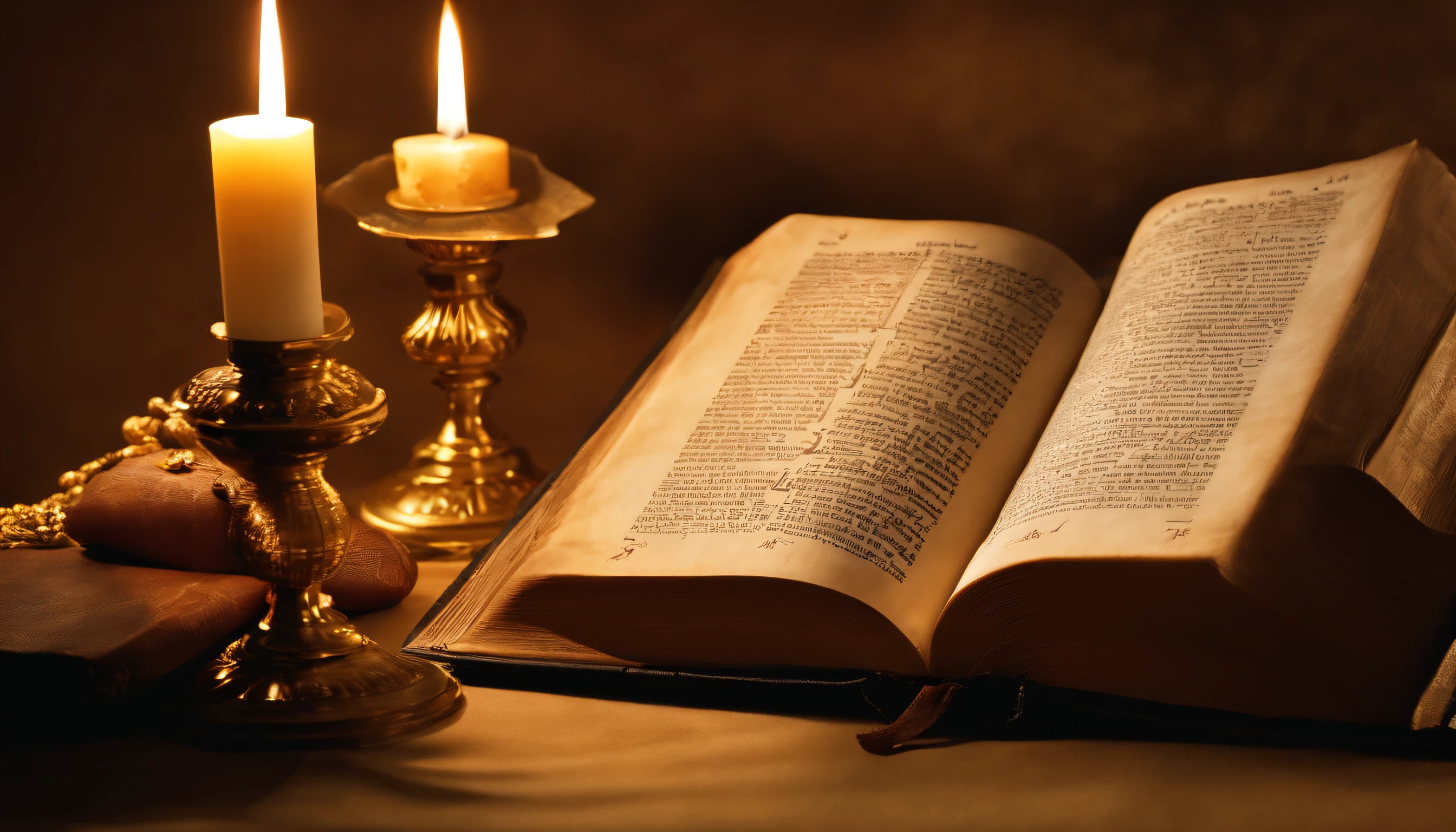 "Por favor, create a high-definition image of the Holy Bible that captures the reverence and spiritual significance of this holy book. The image should convey the historical and religious importance of the Bible, apresentando-a de forma digna e respeitosa. Use soft lighting to highlight cover and page details, enfatizando sua textura e envelhecimento, if applicable. Position the Bible in an environment that evokes a sacred environment, como uma prateleira de madeira em uma biblioteca antiga ou um altar iluminado. As cores devem ser sutis e a tipografia, Apresente-se, deve ser elegante e discreta. The image should inspire a sense of reverence and spiritual connection to the words and teachings contained in the Holy Bible."