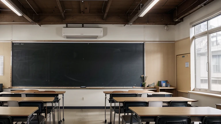 there are many desks and chairs in a classroom with only a plain blackboard in the middle, no numbers and letters, plain blackboard, simple and clean background, two rows of desks and symmetrical to each other, a digital rendering takes inspiration from Itō Jakuchū, unsplash, paris school, classroom photo, classroom, in class, scroll hanging on the wall, typical anime classroom, classroom wallpaper, classroom, full theme shown in photo , in the classroom, beautiful layout