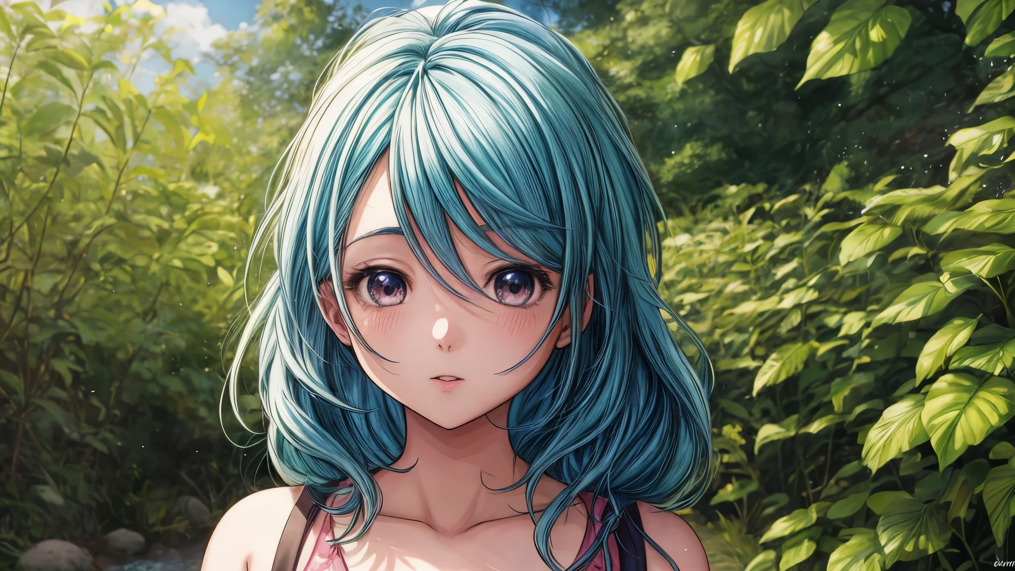 Chica anime con cabello azul y ojos azules en un campo de plantas., estilo anime 4k, hermoso retrato animado, Fondo de pantalla de arte anime 4K, Fondo de pantalla de arte anime 4k, cute retrato de chica anime, arte de anime digital detallado, cute retrato de chica animes, hermosa chica anime, retrato chica anime, retrato detallado de chica anime, retrato de chica anime, retrato de linda chica anime