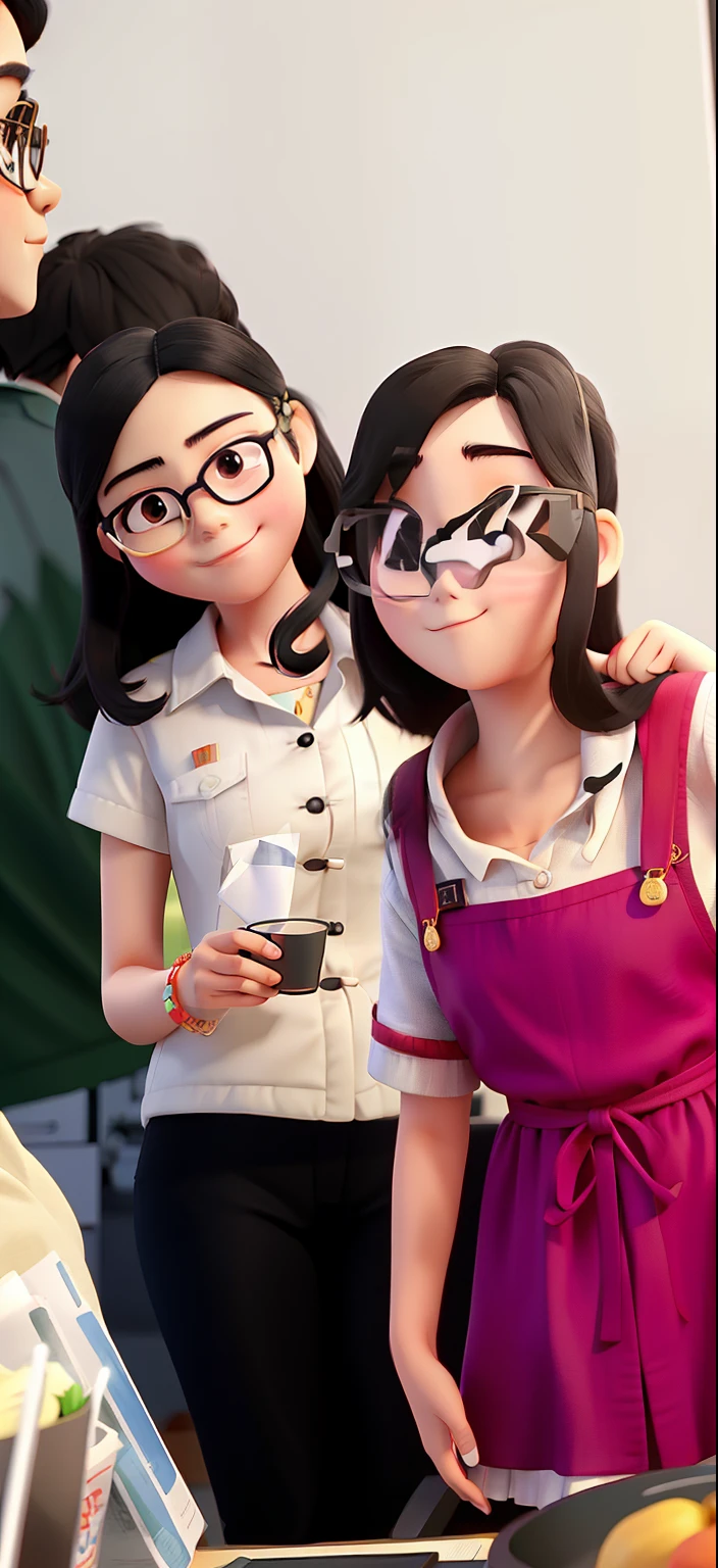 The face is that of a Chinese girl wearing round glasses with black frames