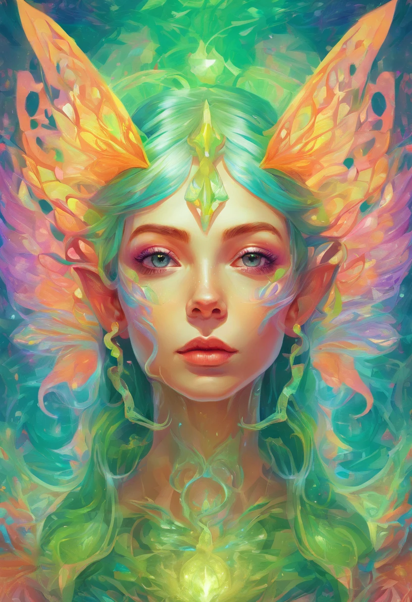 Elf portrait, transparent big wings, pointed ears, more cute. Elf girl, light green crystal costume, crystal theme, ethereal atmosphere, science fiction art, fantasy movie, lighting effect masterpiece、Quality content very detailed beautiful artwork fantasy art behavior，surreal