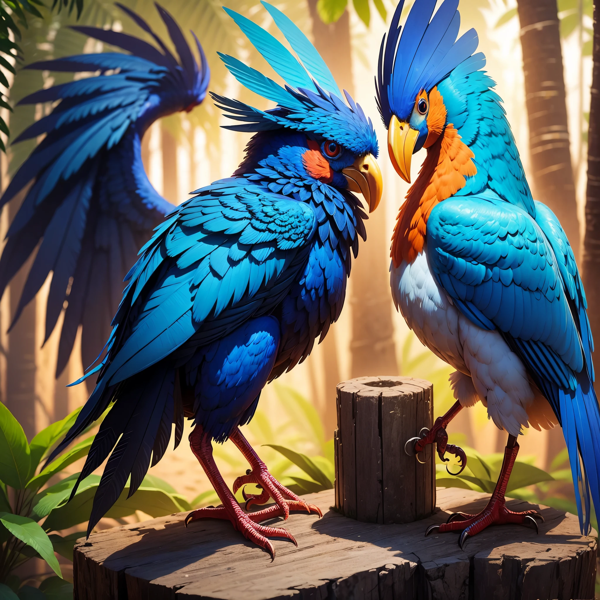 Create a mystical bird with fiery blue plumage that you found in the Amazon rainforest, no norte do estado do Amazonas. 