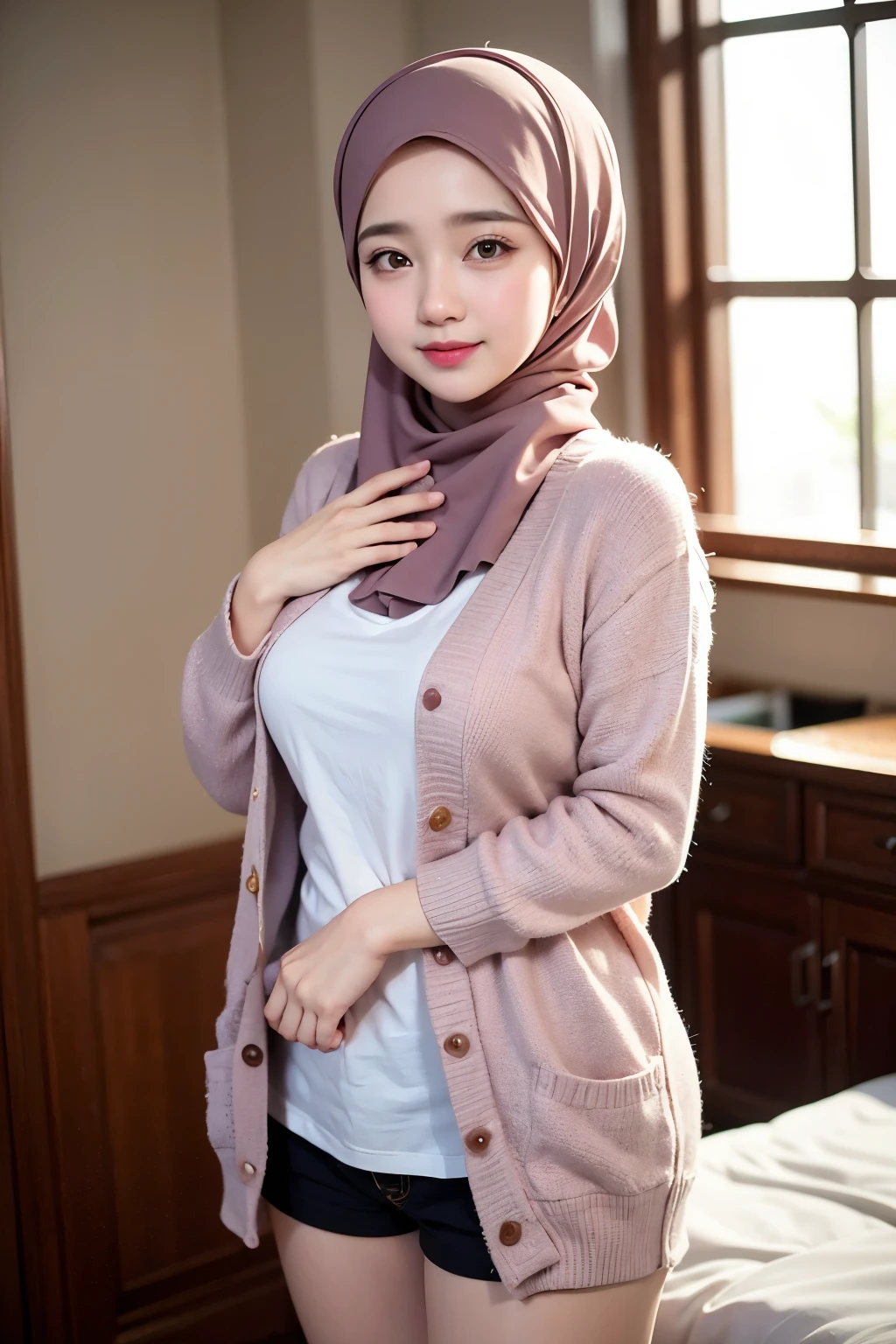 Gadis berhijab syariah, chubby, dada besar tembem, paha besar tembem, cardigan, HD, BBC, pipi tembem 