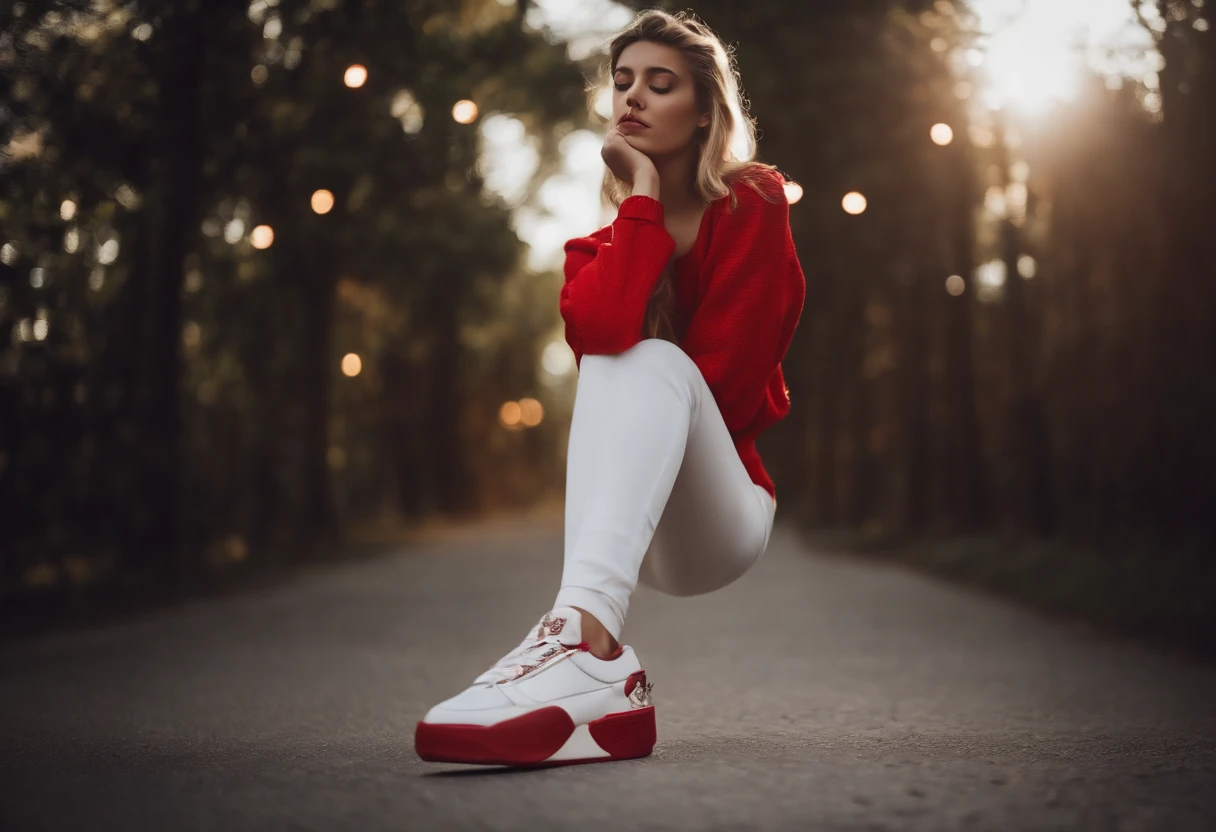 20 year old girl sexy dressed with red scoter diamond crown white shoes