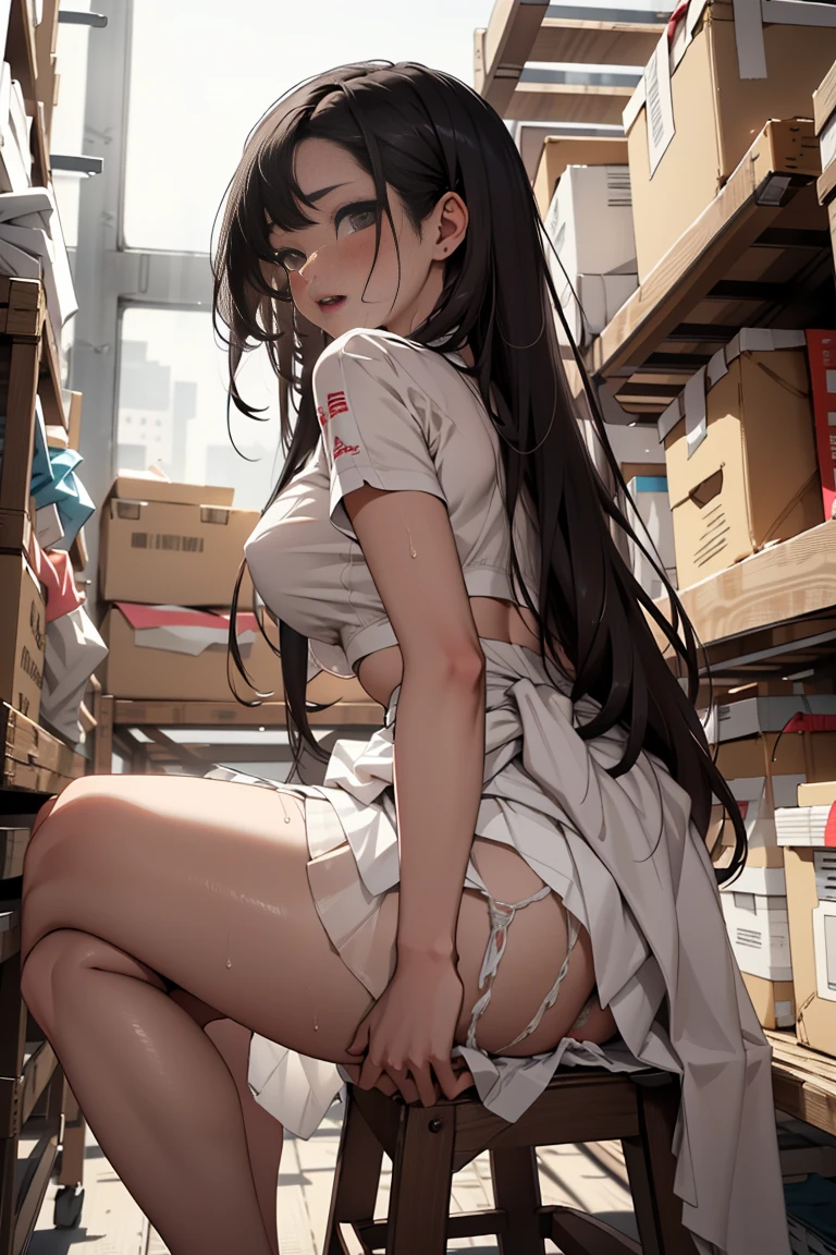 Ultra-high detail. Photorealism. Intimate atmosphere, flowing light. The atmosphere radiates tenderness, bliss and passion. My girlfriend and I are in some kind of dusty warehouse, my girlfriend in a short skirt sits on a table ((Skirt lifts up)), The girl wraps her legs around my waist. I insert my dick into her horny wet pussy. Love juice is flowing from the pussy. We merge in the ecstasy of love. In a fit of passion, almost all our clothes were taken off. My girlfriend throws her head back in bliss and moans loudly. Her long hair hangs down. No one had ever fucked her like that.