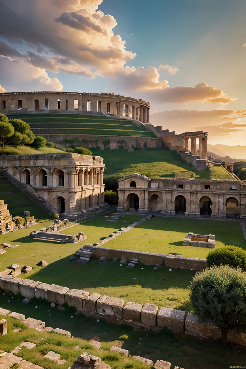 Create an image that is an ancient Roman landscape and its pixel art details I want the previous session and the prompts made in pixel art