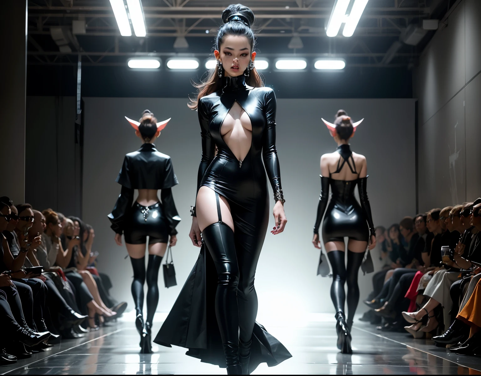 alien horror female  creatures on fashion catwalk designer clothes 