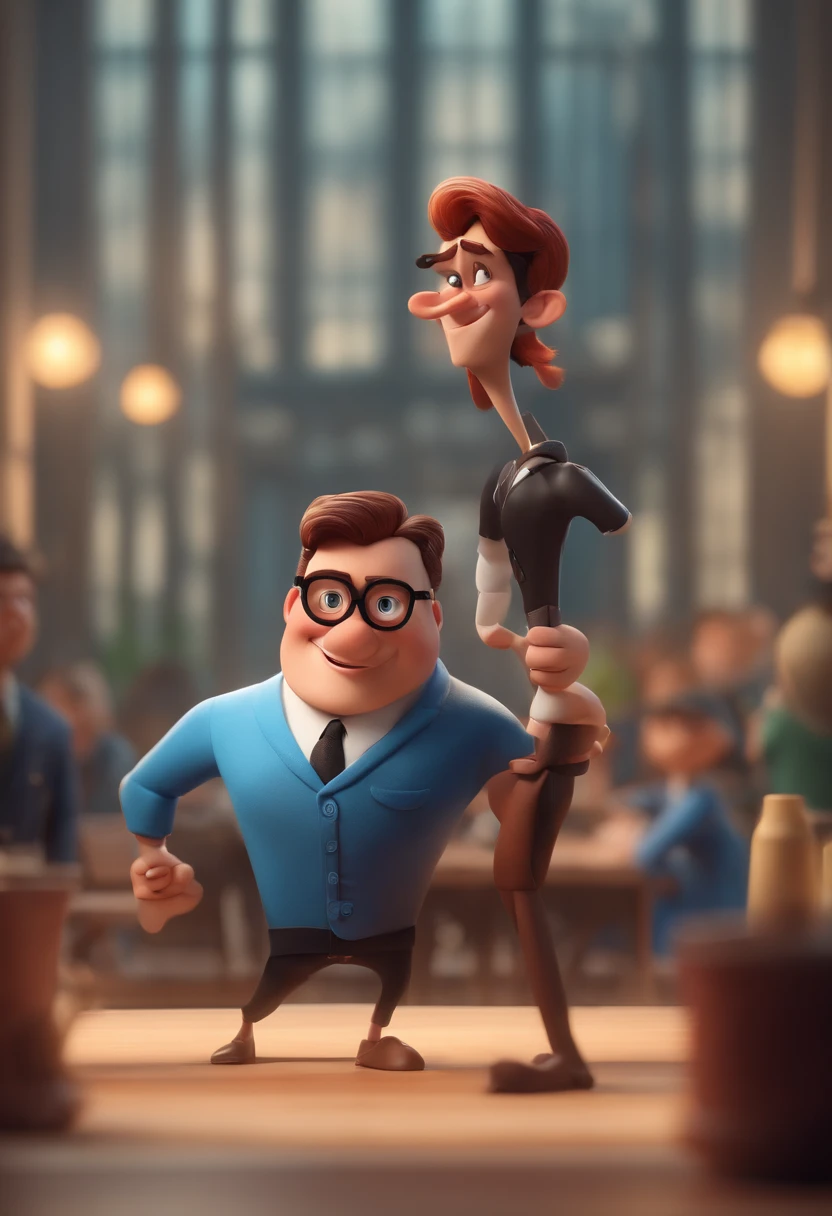 Cartoon character of a man with black glasses and a blue shirt, animation character, Caractere estilizado, animation style rendering, 3D estilizado, Arnold Maya rendering, Stylized 3D rendering, toon render screenshot, Personagem 3D, Personagem 3D, Stylized 3D rendering, 3D character rendering, personagem de desenho animado, Personagem de close up, Pose de personagem,  (Estilo Pixar) (parte mestre:1.2) (Bokeh) (melhor qualidade) (pele detalhada) (textura detalhada) (8k) (argila) (cinematic lighting) (sharp focus