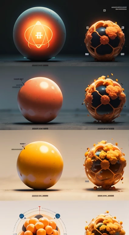 Atom and Nucleus: A graphic emphasizing the atom, nucleus, and the percentage of nucleus mass. 8 K hyperrealistick sinematick