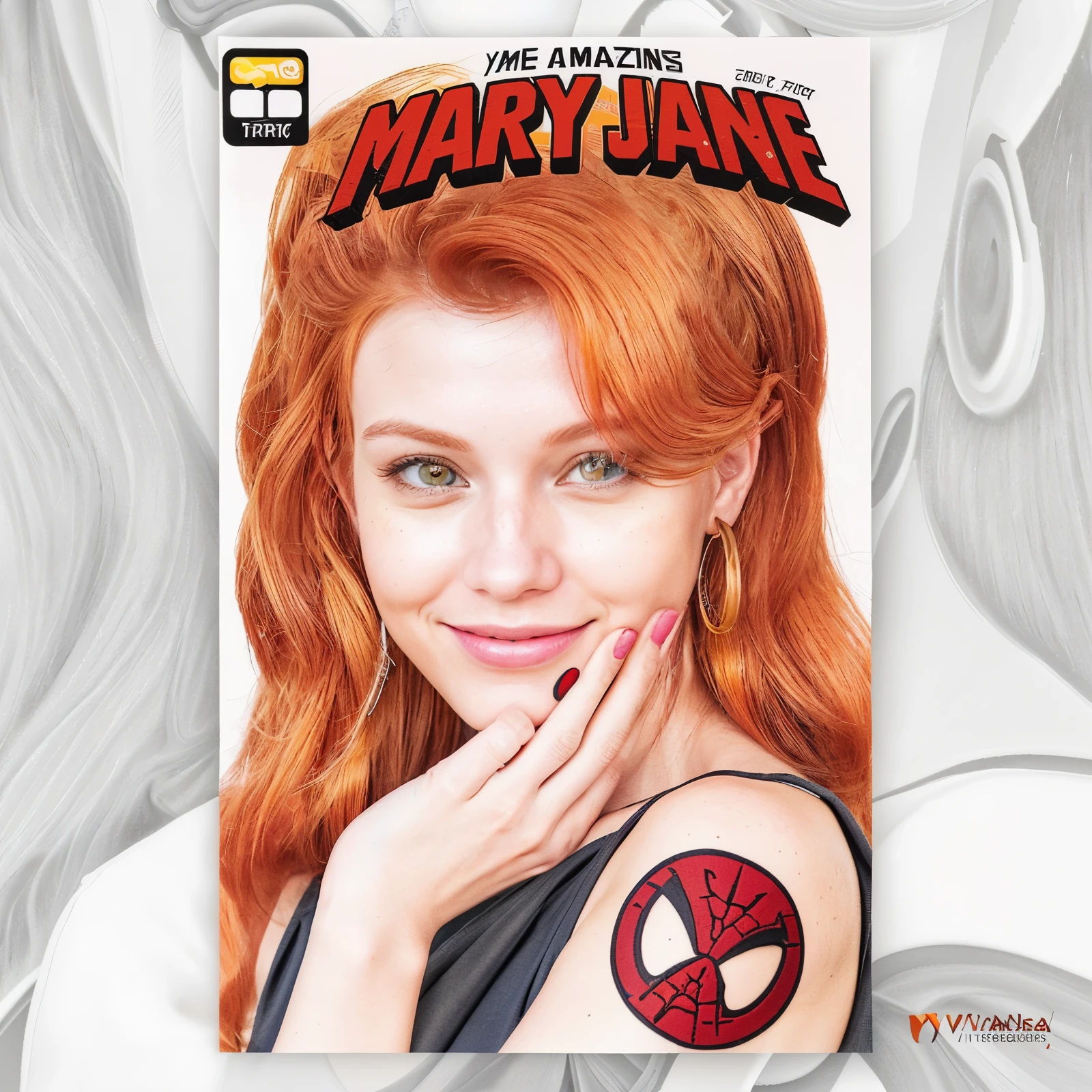 Portrait of a 30 year old woman with yellow orange hair, with a smiling and warm look, mujer virtuosa, con ropajes blancos modestos y un cuerpo femenino, hermosa mujer humilde. Imagen ultra detallada, 4k, maximum quality and effects.