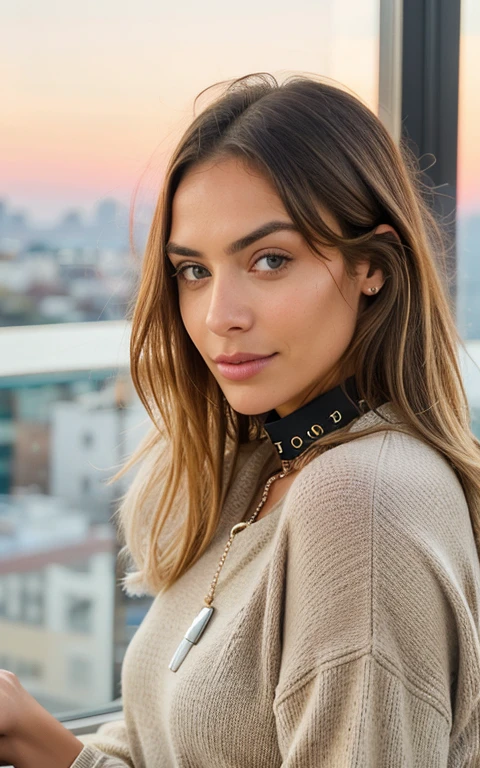 Beautiful blonde in beige sweater (Sip coffee at a trendy café at sunset), Muy detallado, 21 years, Cara inocente, cabello ondulado natural, ojos azules, high resolution, collar de oro, mesa, Mejor calidad, detalles intrincados, muy detallado, Sharp focus, piel detallada, Realista skin texture, textura, ojos detallados, profesional, 4k, sonrisa encantandora, rodada con Canon, 85mm, Poca profundidad de campo, Kodak Vision Color, cuerpo en forma perfecta, extremadamente detallado, una foto_\(ultras\), fotorrealista, Realista, Postprocesamiento, maximum detail, Aspereza, vida real, Un hiperrealista, fotorrealismo, Photography, 8k UHD, Photography