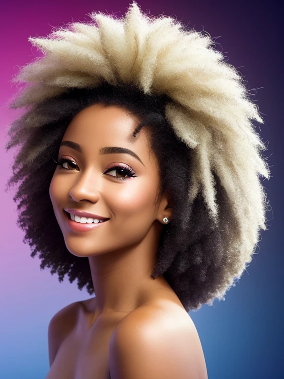 bobbles de cabelo, estremecer, long eyelashes, solid circle eyes, orelhas de animais falsas, Sorriso leve, Orelha corada, presa, surrealismo, sombra projetada, anaglyph, estereograma, tachi-e, to throw, Atmospheric perspective, 8k, super detalhe, preciso, melhor qualidade, pele escura, cabelos afro 