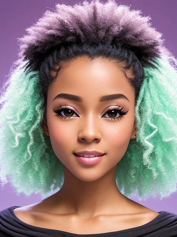 bobbles de cabelo, estremecer, long eyelashes, solid circle eyes, orelhas de animais falsas, Sorriso leve, Orelha corada, presa, surrealismo, sombra projetada, anaglyph, estereograma, tachi-e, to throw, Atmospheric perspective, 8k, super detalhe, preciso, melhor qualidade, pele escura, cabelos afro 