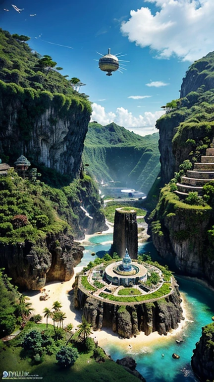 Many islands are suspended in the air with many small airships flying around, Cidades, Fantasia, magical plants growing, detalhes extremos, luz realista, Epic composition, (detalhes complexos), (Projeto complexo, Ultra-Detalhes :1.2), Art Station, (obra de arte, melhor qualidade), Ultra-HD, 32k --v 6