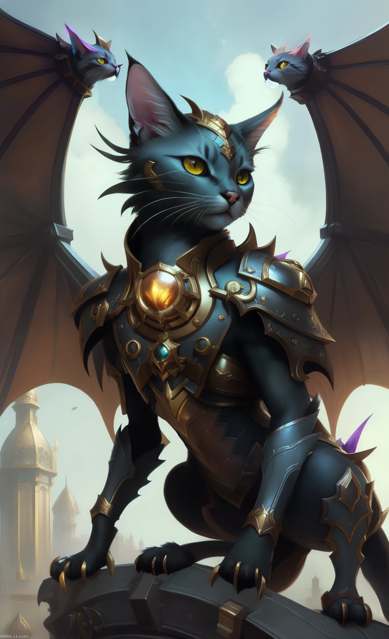 there&#39;s a cat in a steam suit sitting on a ledge, Kaladesh concept art. mechanical, magic the gathering card art, collectible cards, fantasy card game art, full art, magic The Art of Gathering, MTG Art, magic : The Art of Gathering, Armoured feline companion, Hyper realistic d & fantasy art, magic the gathering concept art